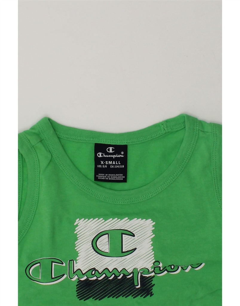 CHAMPION Boys Graphic Vest Top 5-6 Years XS  Green Cotton | Vintage Champion | Thrift | Second-Hand Champion | Used Clothing | Messina Hembry 