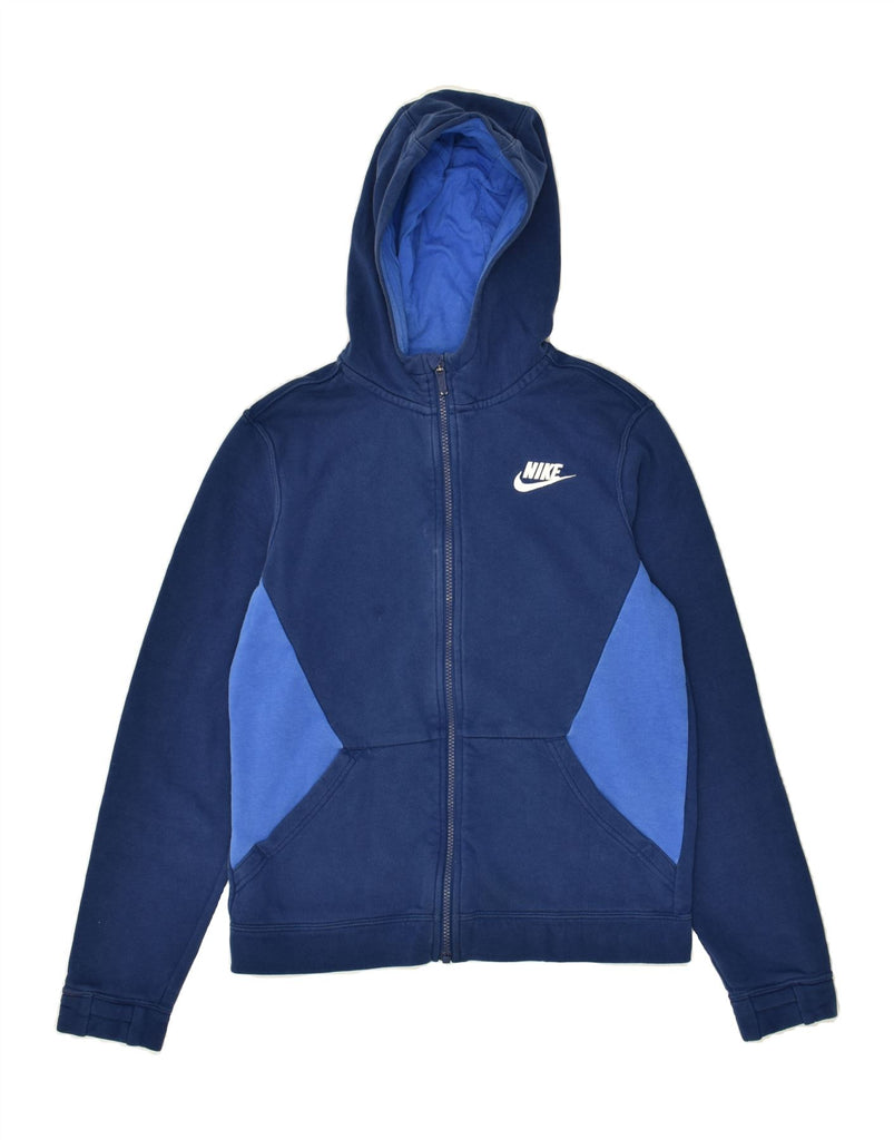 NIKE Boys Zip Hoodie Sweater 13-14 Years XL Navy Blue Colourblock Cotton | Vintage Nike | Thrift | Second-Hand Nike | Used Clothing | Messina Hembry 