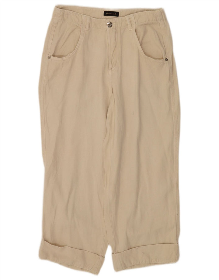 Massimo Dutti Womens Capri Trousers EU 38 Small W28 L22 Beige Lyocell