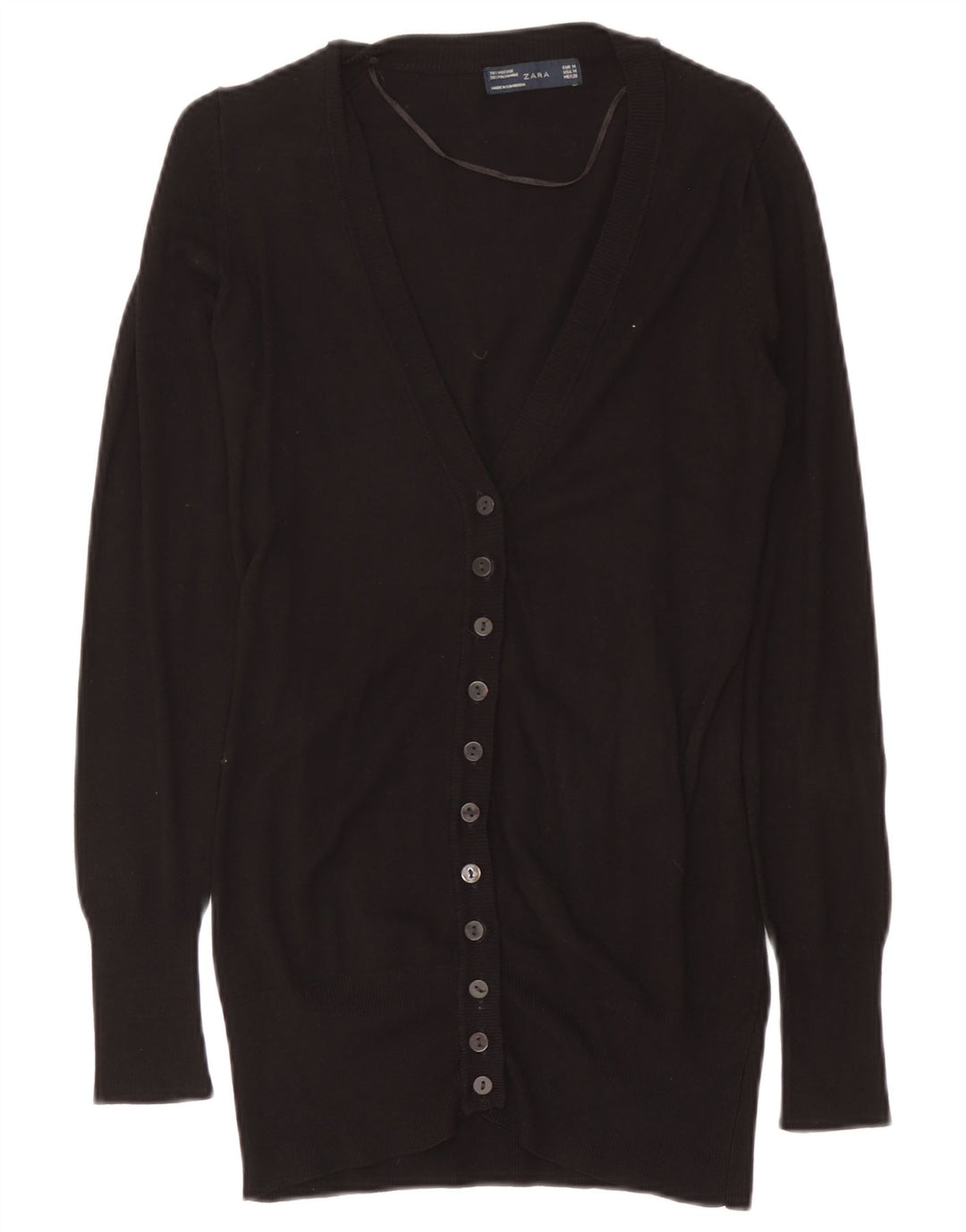 Zara Womens Longline Cardigan Sweater UK 14 Medium Black Viscose