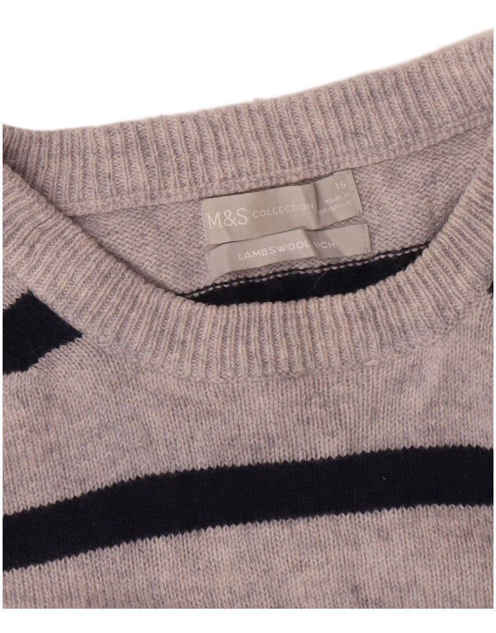 Marks & Spencer Womens Crew Neck Jumper Sweater UK 16 Large Grey Striped