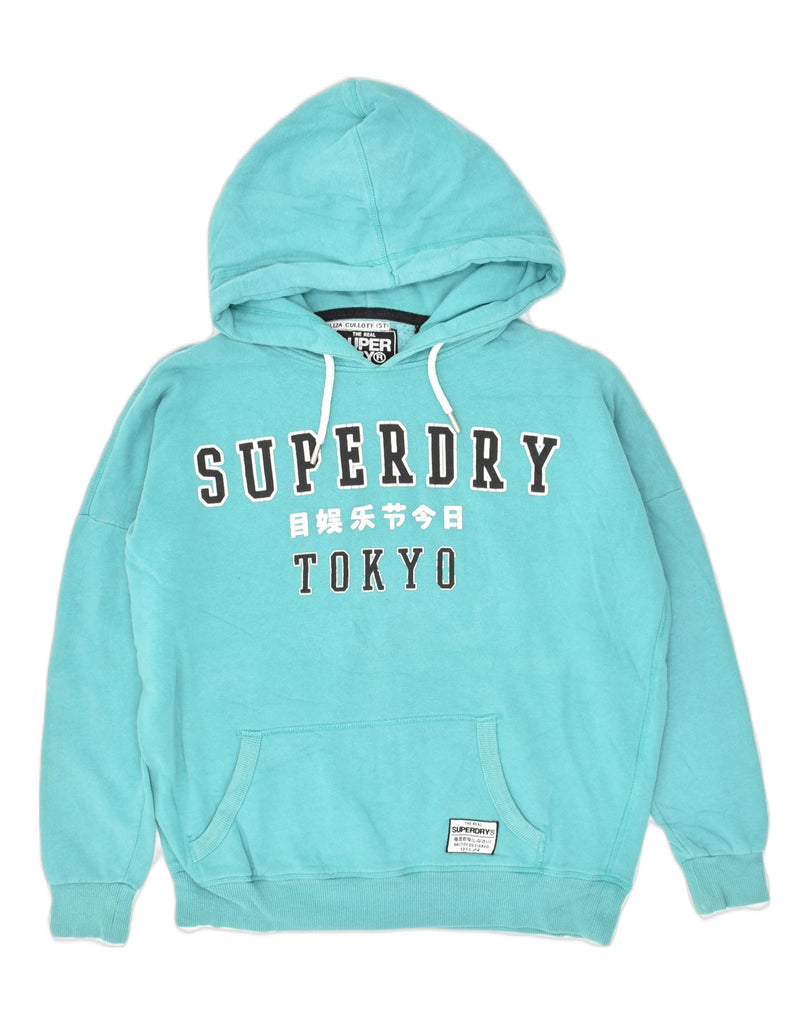 SUPERDRY Womens Oversized Graphic Hoodie Jumper UK 6 XS Turquoise Cotton | Vintage Superdry | Thrift | Second-Hand Superdry | Used Clothing | Messina Hembry 