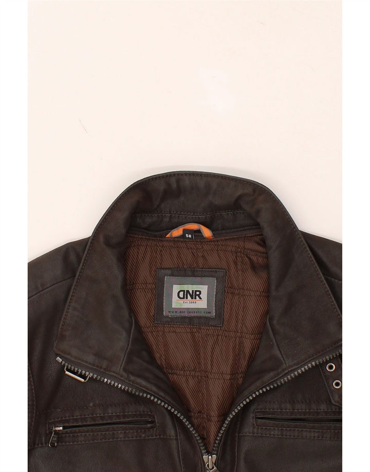 DNR Mens Leather Jacket IT 56 3XL Brown Leather
