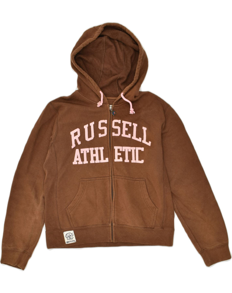 RUSSEL Womens Graphic Zip Hoodie Sweater UK 18 XL Brown Cotton | Vintage RUSSEL | Thrift | Second-Hand RUSSEL | Used Clothing | Messina Hembry 