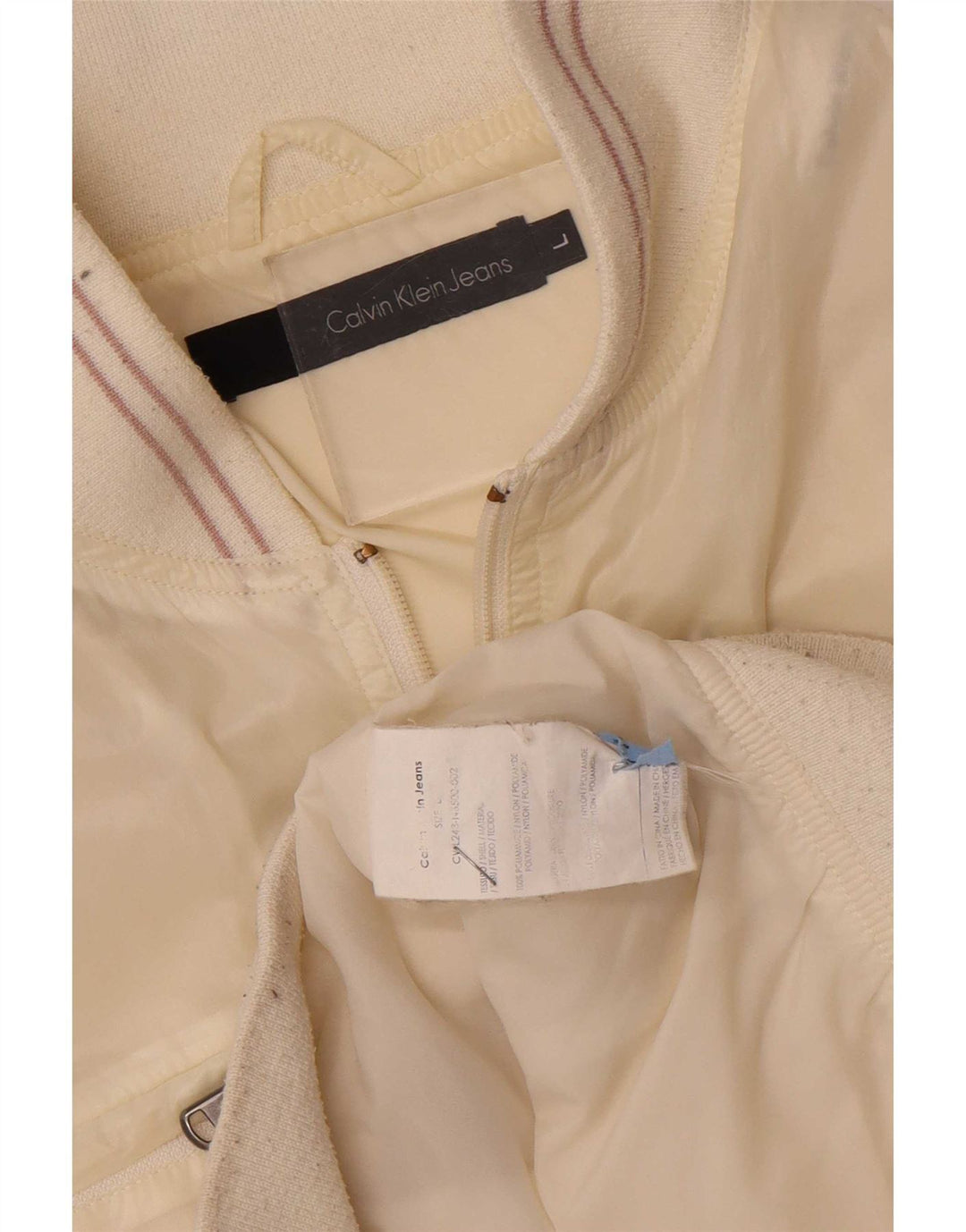 Calvin Klein Jeans Womens Bomber Jacket UK 16 Large Off White Polyamide