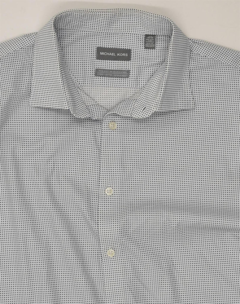 MICHAEL KORS Mens Slim Fit Shirt Size 17 1/2 XL Grey Check Cotton | Vintage Michael Kors | Thrift | Second-Hand Michael Kors | Used Clothing | Messina Hembry 