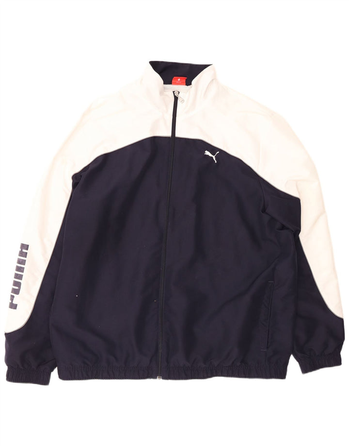 PUMA Mens Graphic Tracksuit Top Jacket 2XL Navy Blue Colourblock Polyester