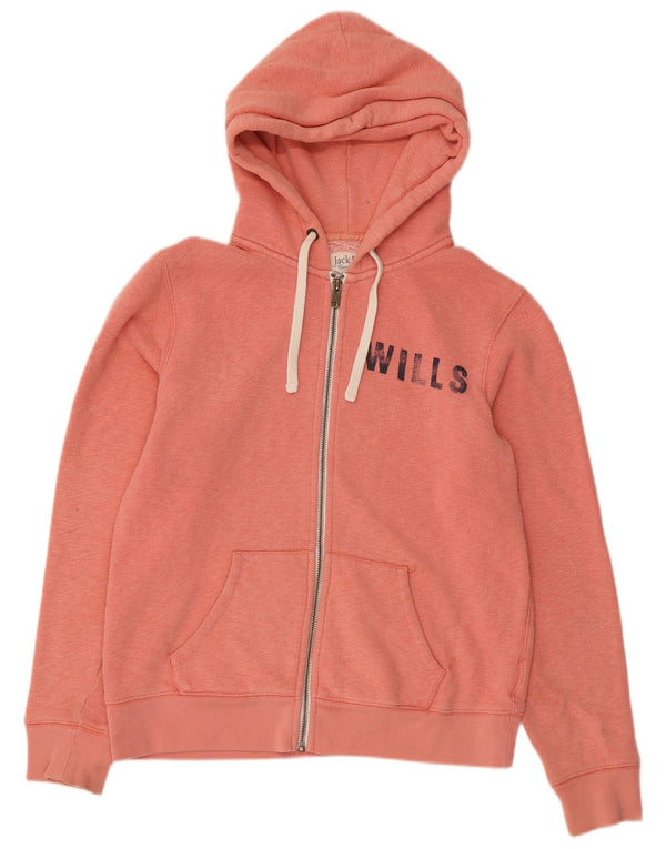 Jack Wills Womens Graphic Zip Hoodie Sweater UK 14 Medium Pink Cotton
