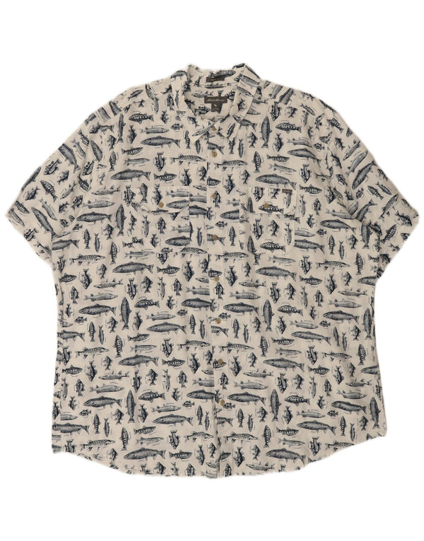 Eddie Bauer Mens Tall Short Sleeve Shirt 2XL White Animal Print Linen