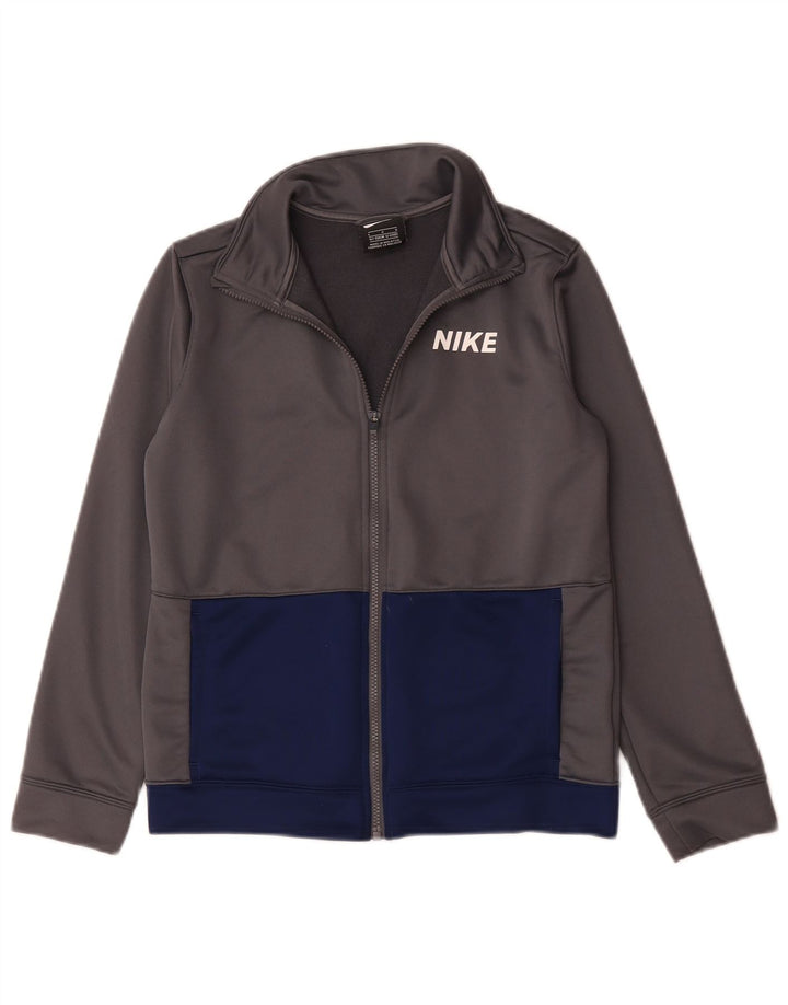 Nike Boys Tracksuit Top Jacket 12-13 Years Large Grey Colourblock Polyester