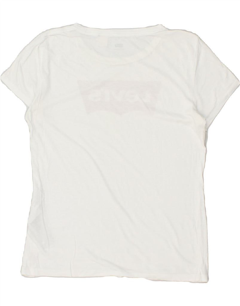 LEVI'S Womens Graphic T-Shirt Top UK 14 Medium White Cotton Vintage Levi's and Second-Hand Levi's from Messina Hembry 