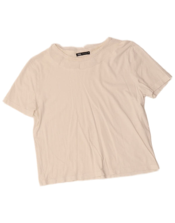 Zara Womens Crop T-Shirt Top UK 12 Medium White
