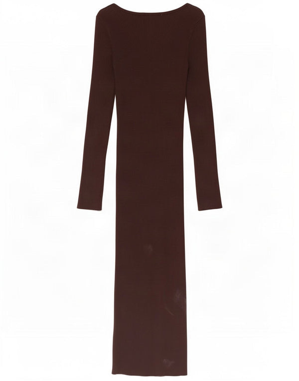 Zara Womens Long Sleeve Bodycon Dress UK 8 Small Brown Viscose