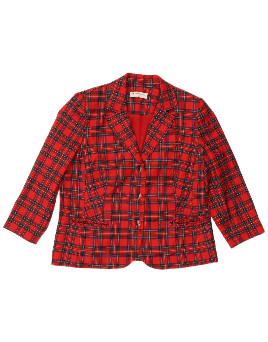 Dominew Womens 3/4 Sleeve 3 Button Blazer Jacket UK 18 XL Red Plaid Wool