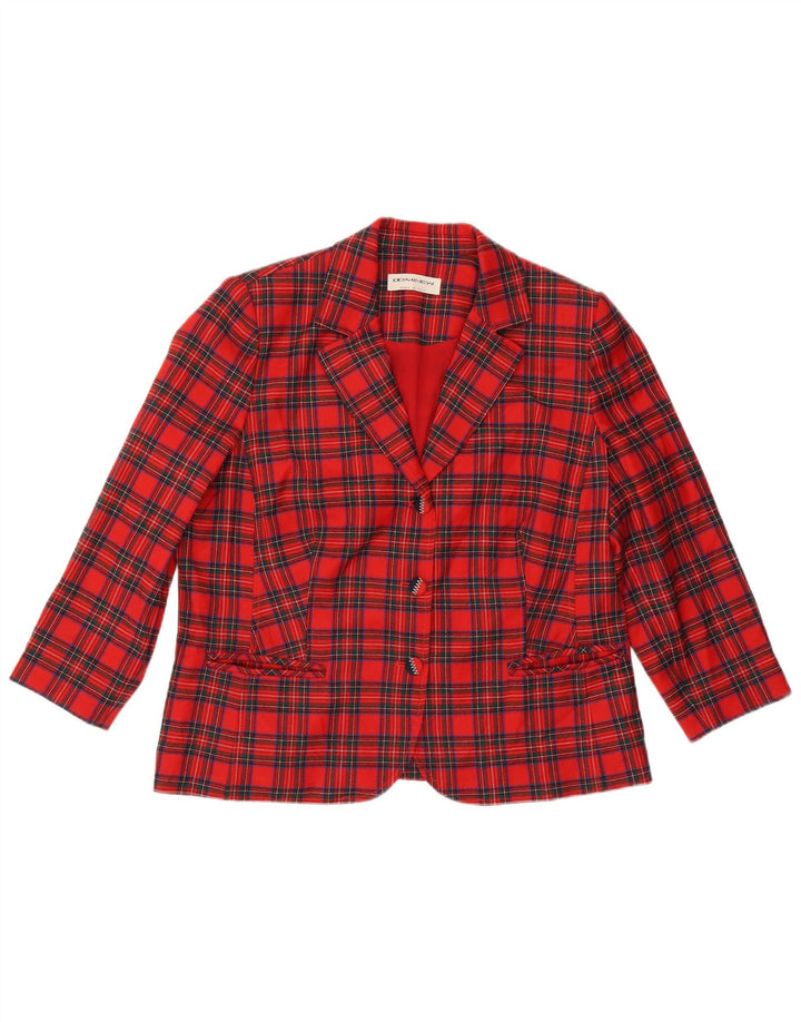 Dominew Womens 3/4 Sleeve 3 Button Blazer Jacket UK 18 XL Red Plaid Wool
