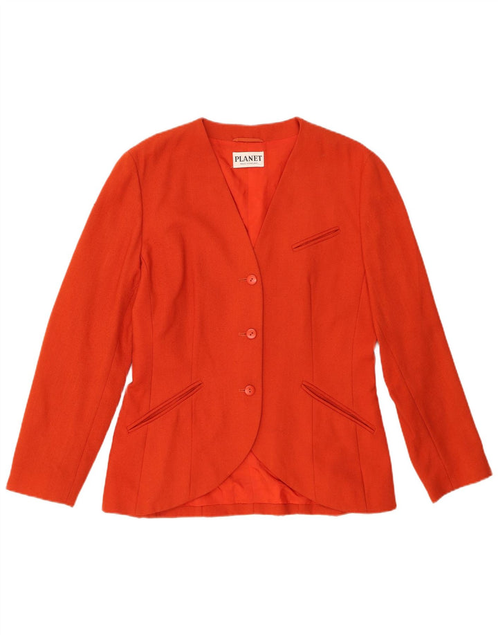 PLANET Womens 3 Button Blazer Jacket UK 12 Medium Orange Polyester