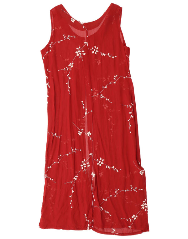 VINTAGE Womens Sleeveless Maxi Dress UK 14 Large Red Floral Viscose