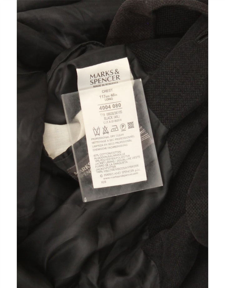 Marks & Spencer Mens 3 Button Blazer Jacket UK 46 XL Black Cotton