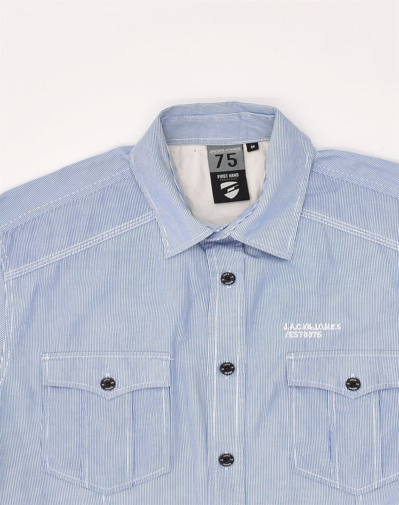 JACK & JONES Mens Short Sleeve Shirt Medium Blue Pinstripe Cotton | Vintage Jack & Jones | Thrift | Second-Hand Jack & Jones | Used Clothing | Messina Hembry 