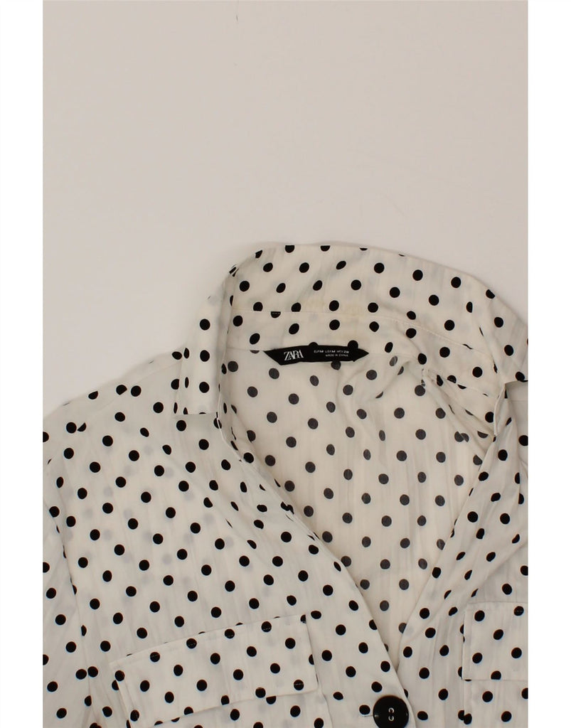 ZARA Womens Longline 3/4 Sleeve Shirt UK 14 Medium White Polka Dot Vintage Zara and Second-Hand Zara from Messina Hembry 