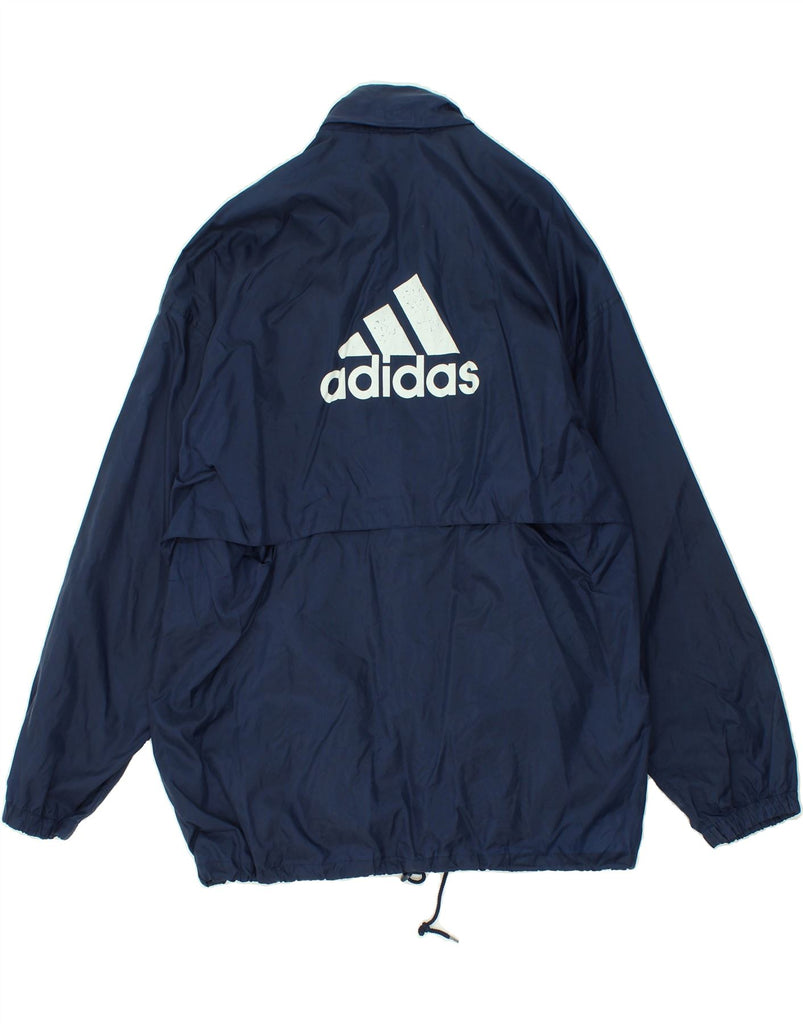 ADIDAS Mens Graphic Hooded Rain Jacket UK 42/44 Large Navy Blue Nylon Vintage Adidas and Second-Hand Adidas from Messina Hembry 