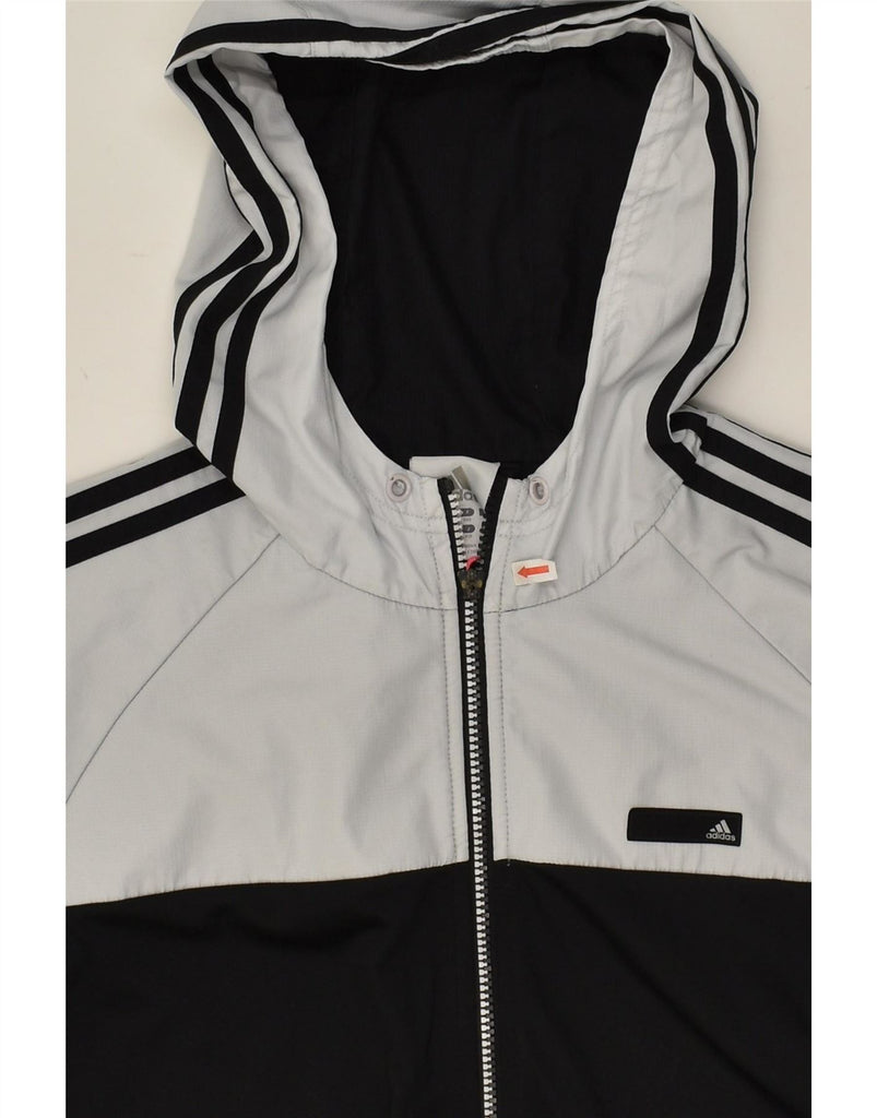 ADIDAS Mens Hooded Rain Jacket UK 42/44 Large Black Colourblock Polyester Vintage Adidas and Second-Hand Adidas from Messina Hembry 