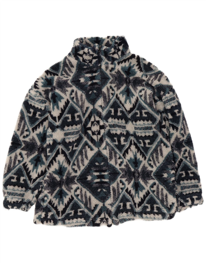 Vintage Mens Fleece Jacket UK 36 Small Navy Blue Geometric Aztec