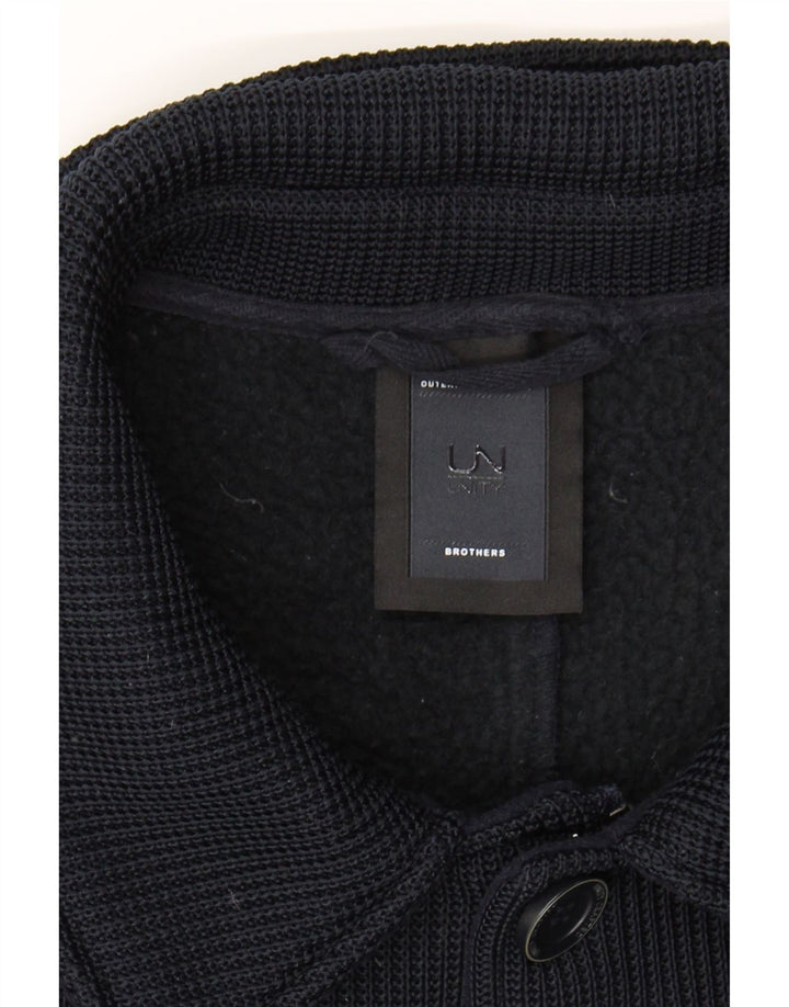 VINTAGE Mens Knit Overcoat UK 38 Medium Navy Blue Polyester Vintage Vintage and Second-Hand Vintage from Messina Hembry 