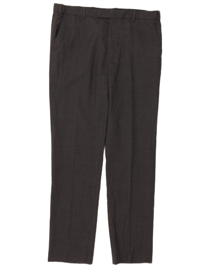 Marks & Spencer Mens Tailored Slim Suit Trousers W36 L33 Grey Check Wool