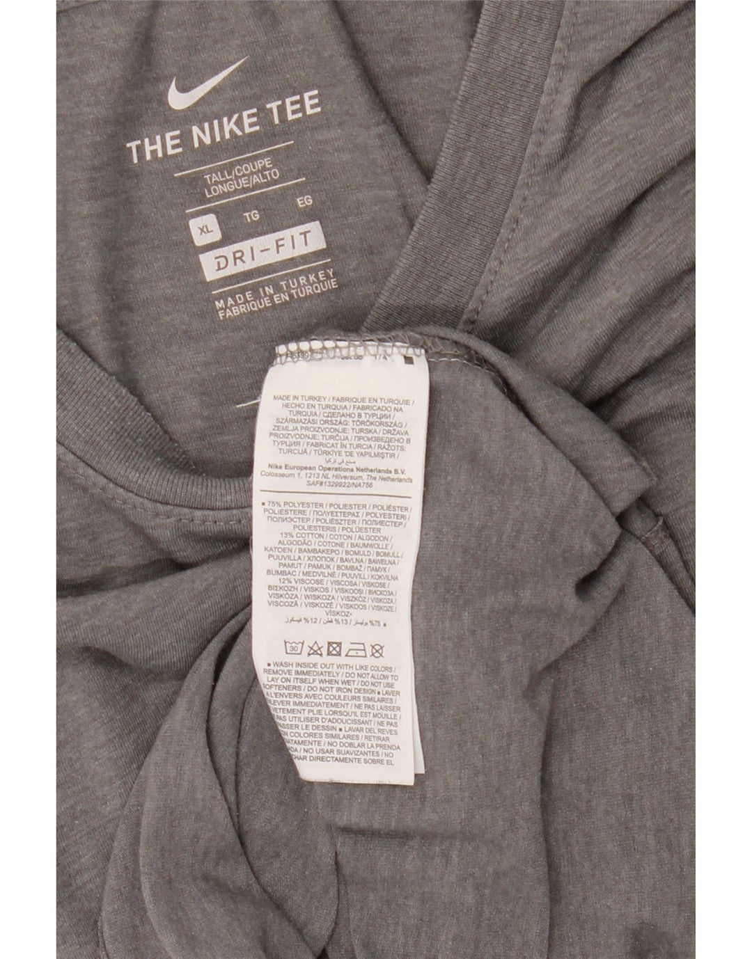 Nike Mens Tall T-Shirt Top XL Grey Polyester