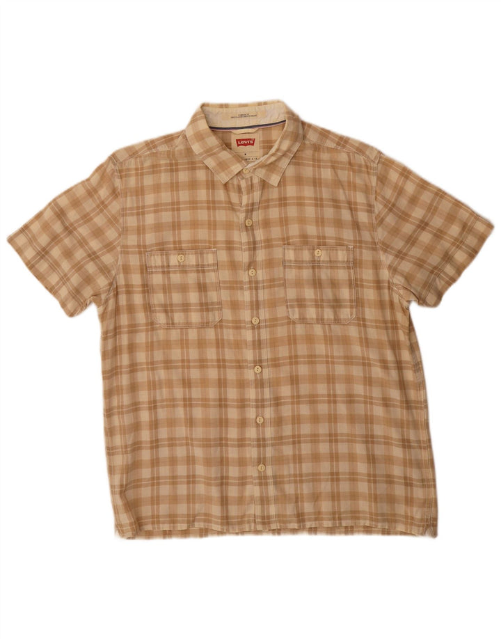 Levi's Mens Short Sleeve Standard Fit Shirt Medium Beige Check