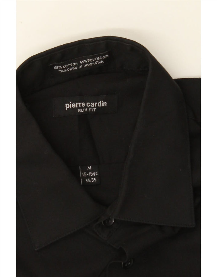 PIERRE CARDIN Mens Slim Fit Shirt Size 15 1/2 Medium Black Cotton