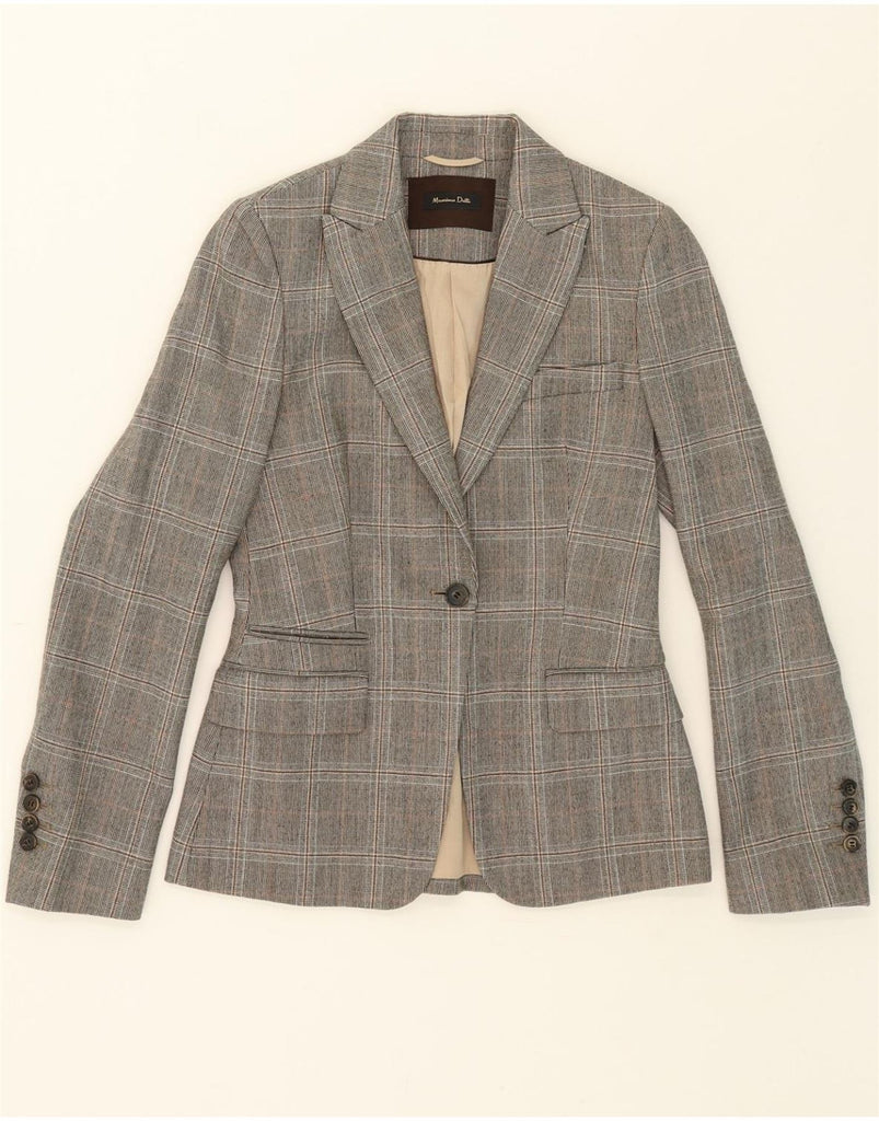 MASSIMO DUTTI Womens 1 Button Blazer Jacket EU 38 Small Grey Check Cotton Vintage Massimo Dutti and Second-Hand Massimo Dutti from Messina Hembry 