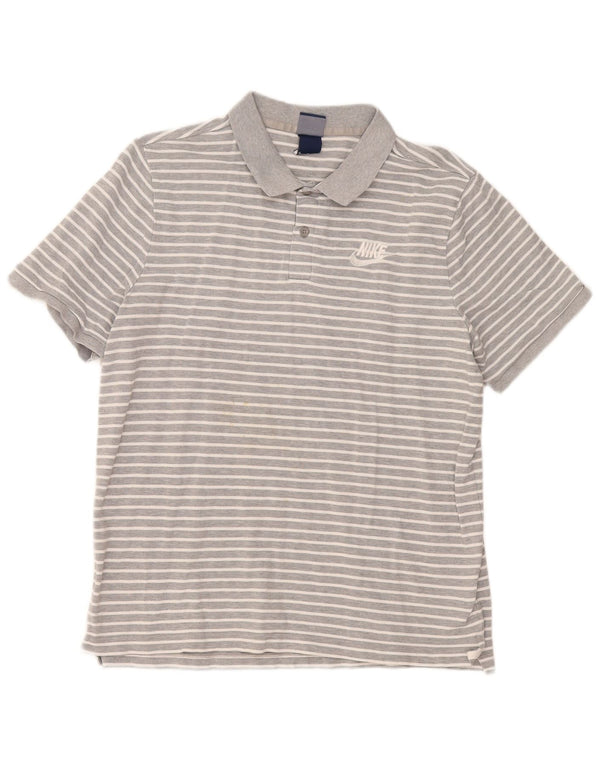 Nike Mens Polo Shirt XL Grey Striped Cotton