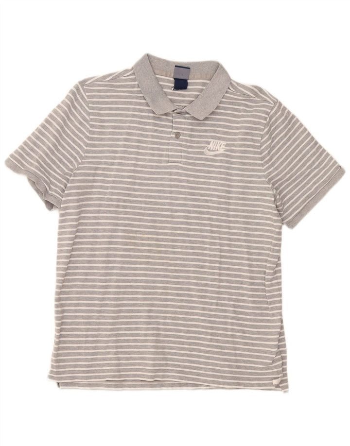 Nike Mens Polo Shirt XL Grey Striped Cotton