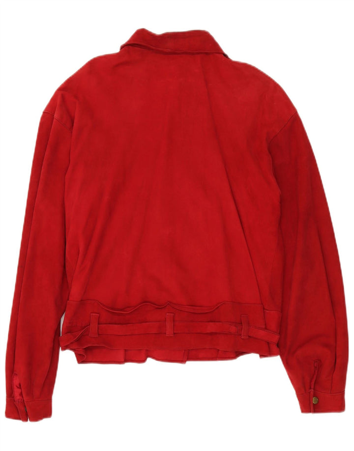 VINTAGE Womens Suede 2 Piece Skirt Set UK 14 Medium W30 Red Leather