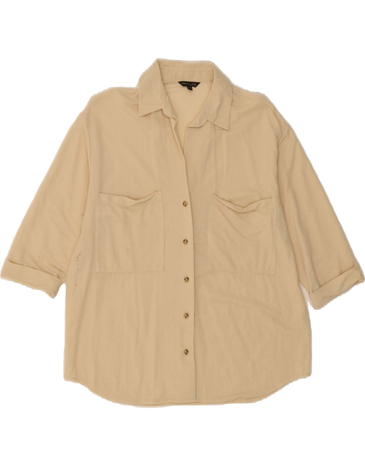 MASSIMO DUTTI Womens Oversized 3/4 Sleeve Shirt UK 6 XS Beige Vintage Massimo Dutti and Second-Hand Massimo Dutti from Messina Hembry 