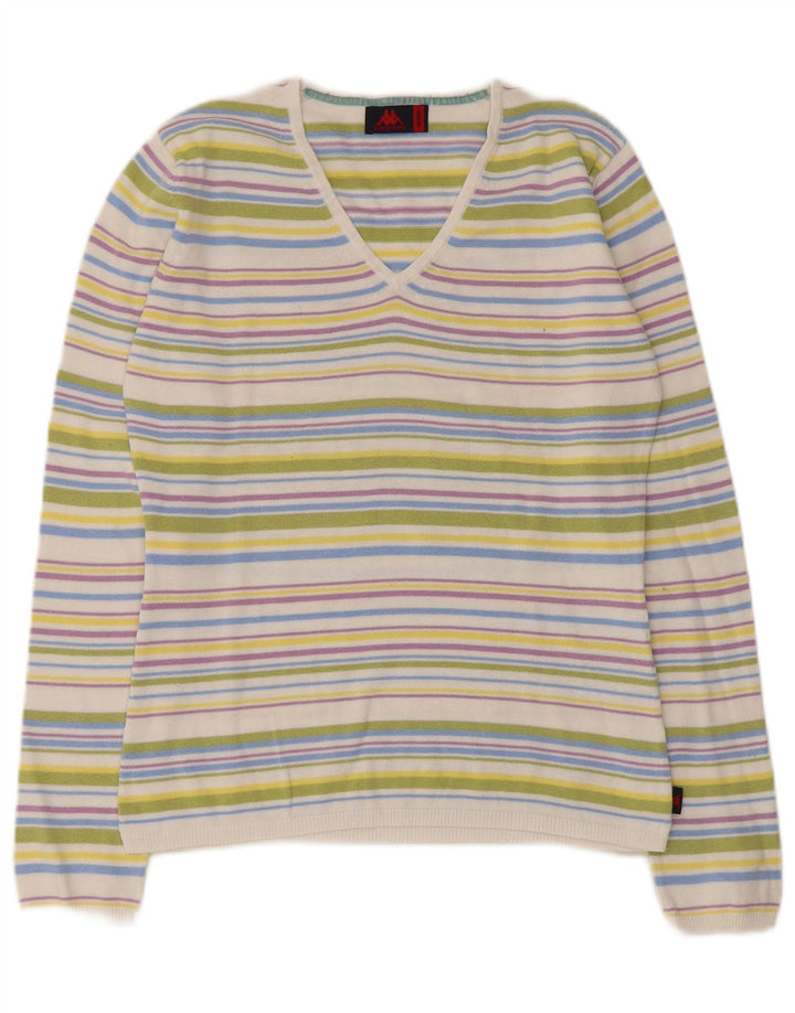 Kappa Womens V-Neck Jumper Sweater UK 12 Medium Multicoloured Striped