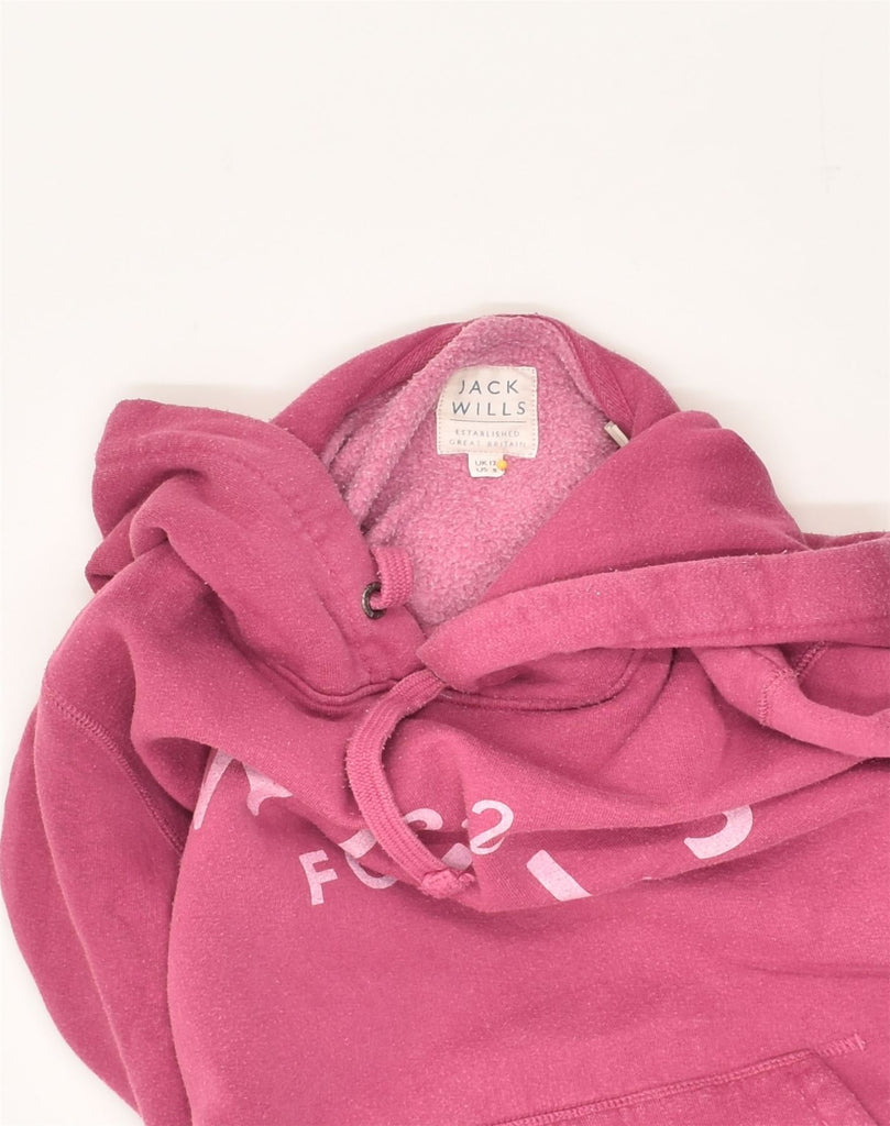 JACK WILLS Womens Graphic Hoodie Jumper UK 12 Medium Pink Cotton | Vintage Jack Wills | Thrift | Second-Hand Jack Wills | Used Clothing | Messina Hembry 