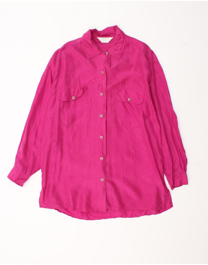 Vintage Womens Oversized Shirt Blouse UK 10 Small Pink Silk