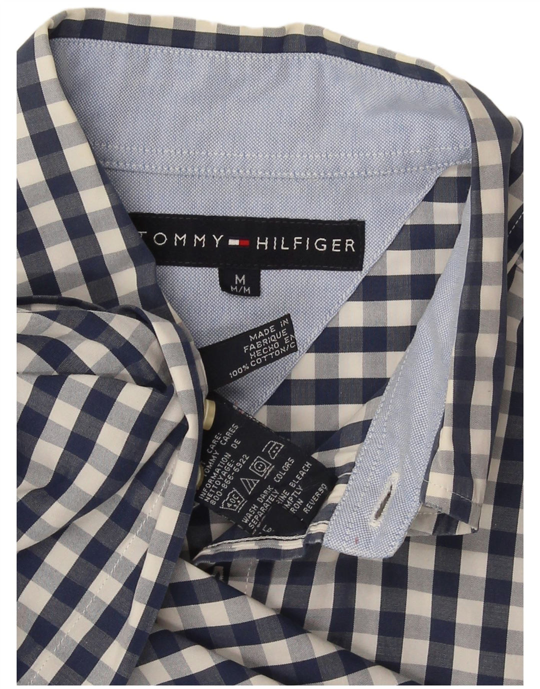 Tommy Hilfiger Mens Shirt Medium Navy Blue Gingham Cotton