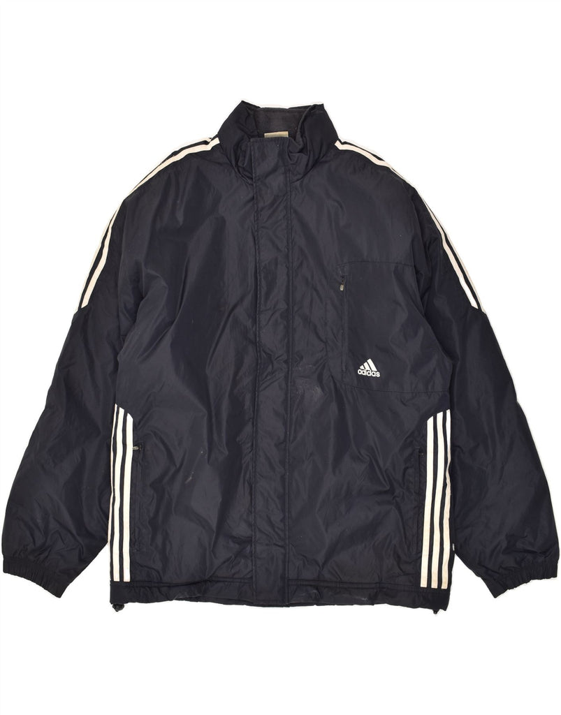 ADIDAS Mens Hooded Windbreaker Jacket Size 44/46 Large Navy Blue Polyester | Vintage Adidas | Thrift | Second-Hand Adidas | Used Clothing | Messina Hembry 