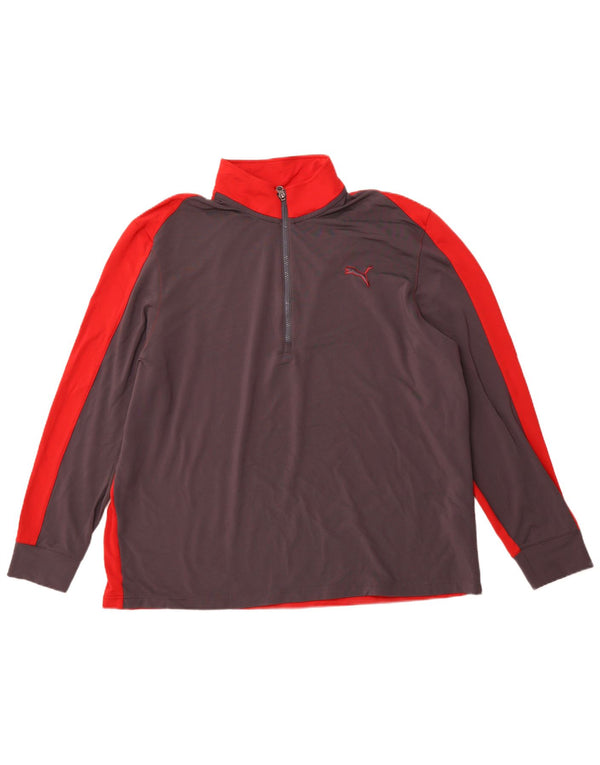 PUMA Mens Zip Neck Pullover Tracksuit Top 3XL Grey Colourblock Polyester