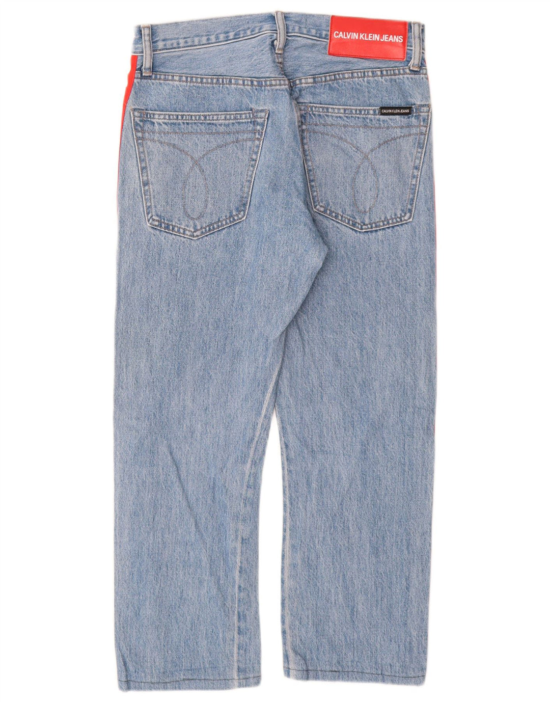 CALVIN KLEIN Womens Graphic Straight Jeans W29 L25 Blue Colourblock Cotton