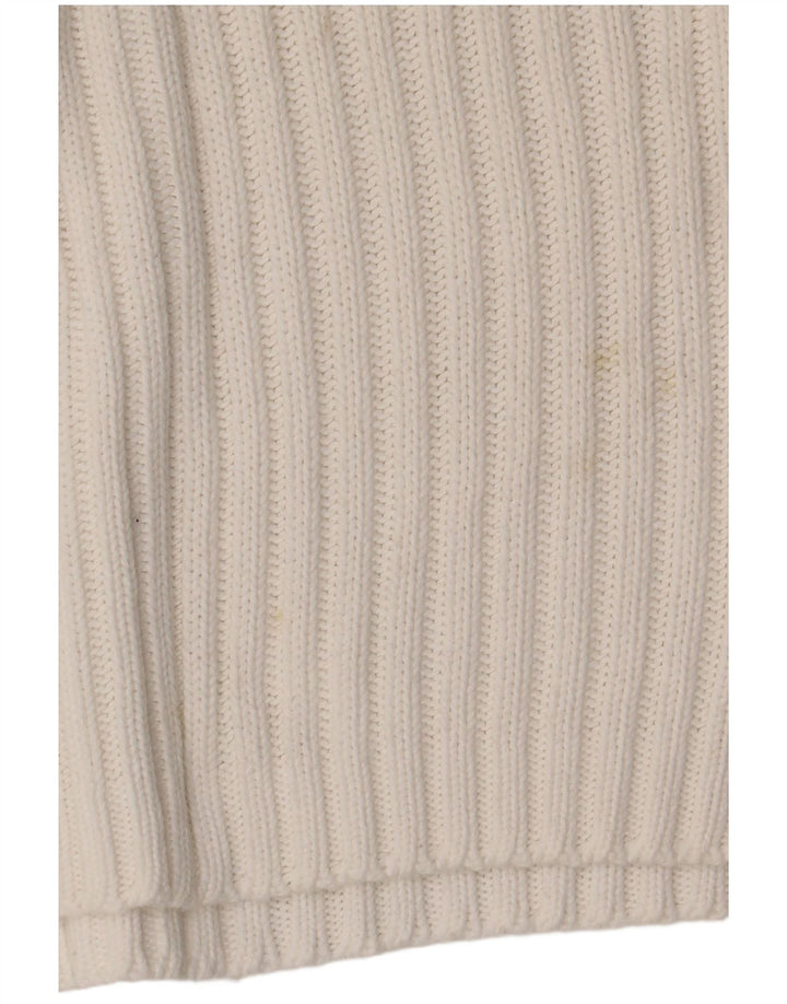 Benetton Womens V-Neck Jumper Sweater UK 10 Small White Cotton