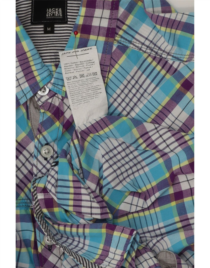 JACK & JONES Mens Short Sleeve Shirt Medium Blue Check Cotton