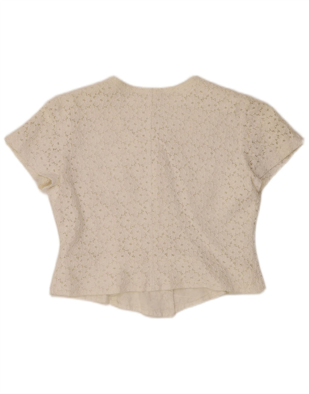 VINTAGE Womens Crop Short Sleeve Shirt Blouse IT 46 Large Off White Floral