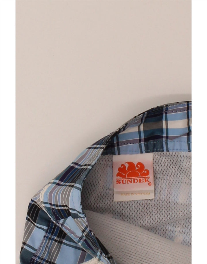 SUNDEK Mens Swimming Shorts Medium Blue Check Polyester Vintage Sundek and Second-Hand Sundek from Messina Hembry 