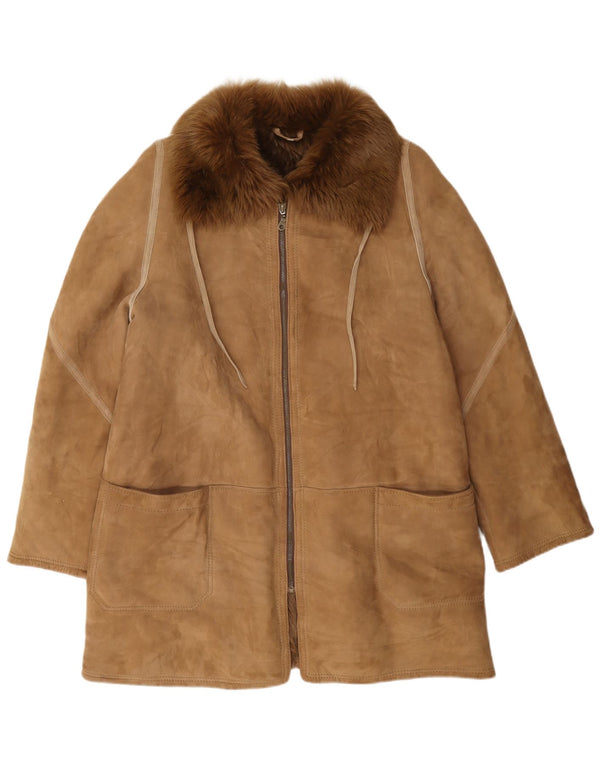 Vintage Womens Shearling Jacket IT 48 XL Brown