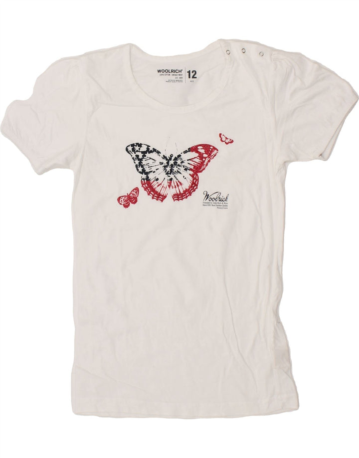 WOOLRICH Girls Graphic T-Shirt Top 11-12 Years White Vintage Woolrich and Second-Hand Woolrich from Messina Hembry 